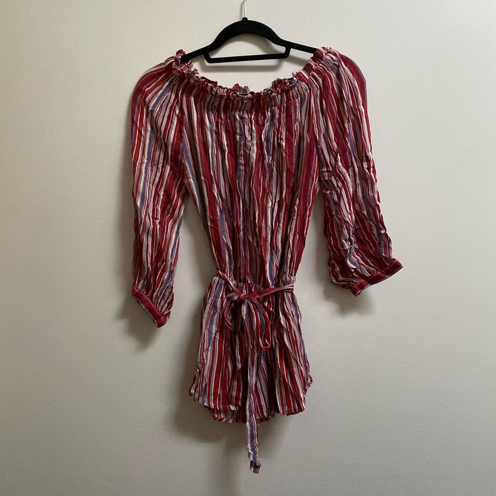 Forever 21 Striped Off The Shoulder Belted Top S